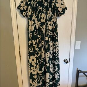 SHEIN Green and White Floral Maxi Dress